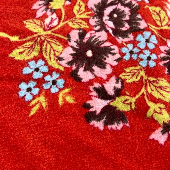 Vintage MCM Rust Orange Mod Retro Floral Small Bath Towel 22.5"x39" - Picture 2 of 6